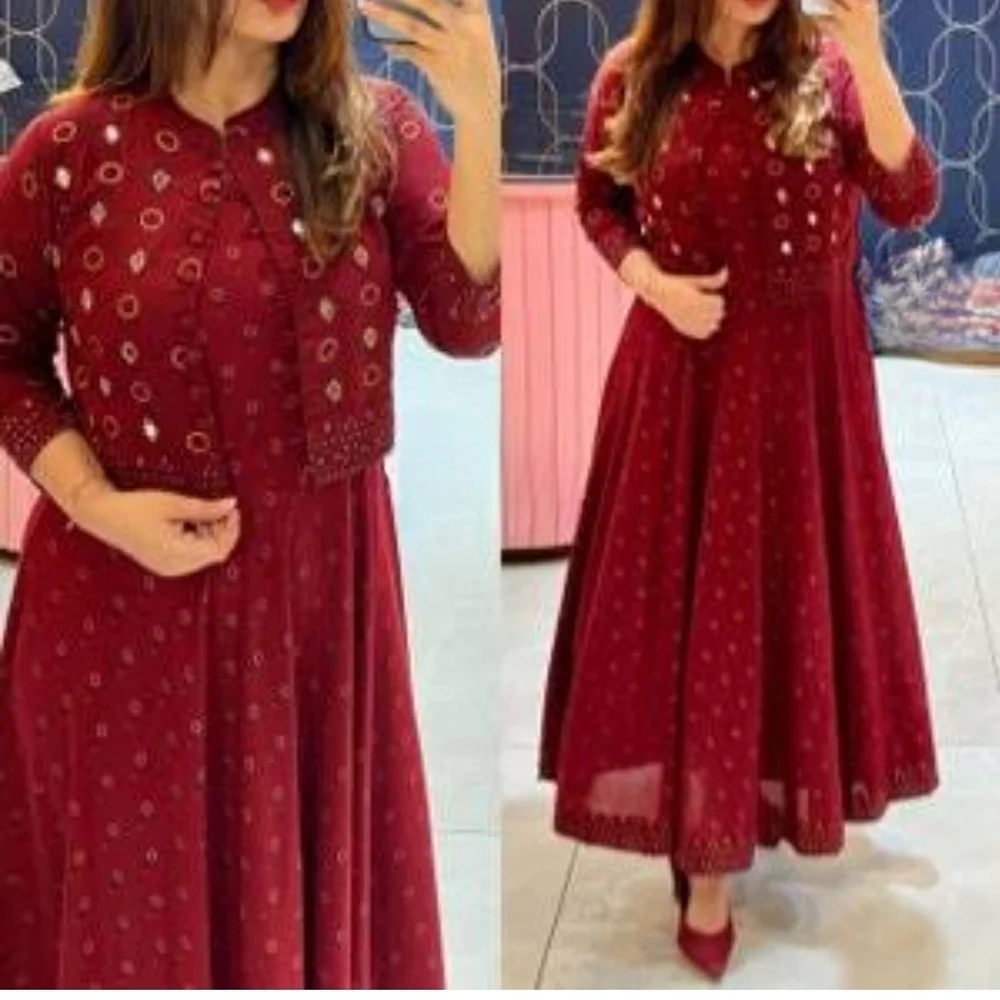 New Elegant Maroon real mirror Maxi Dress + jacket Size L - Picture 2 of 9